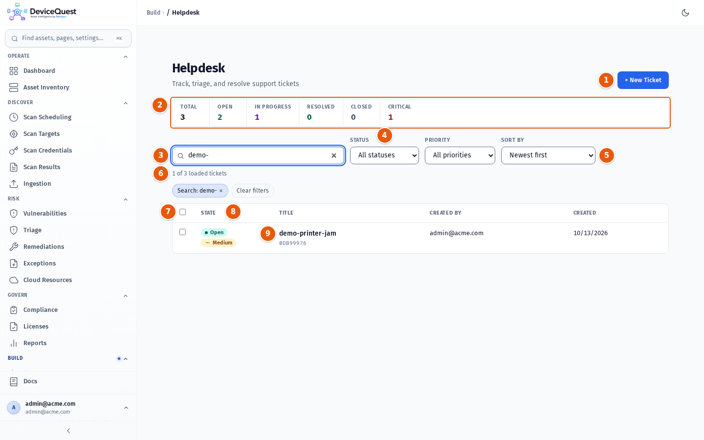 The Helpdesk ticket list