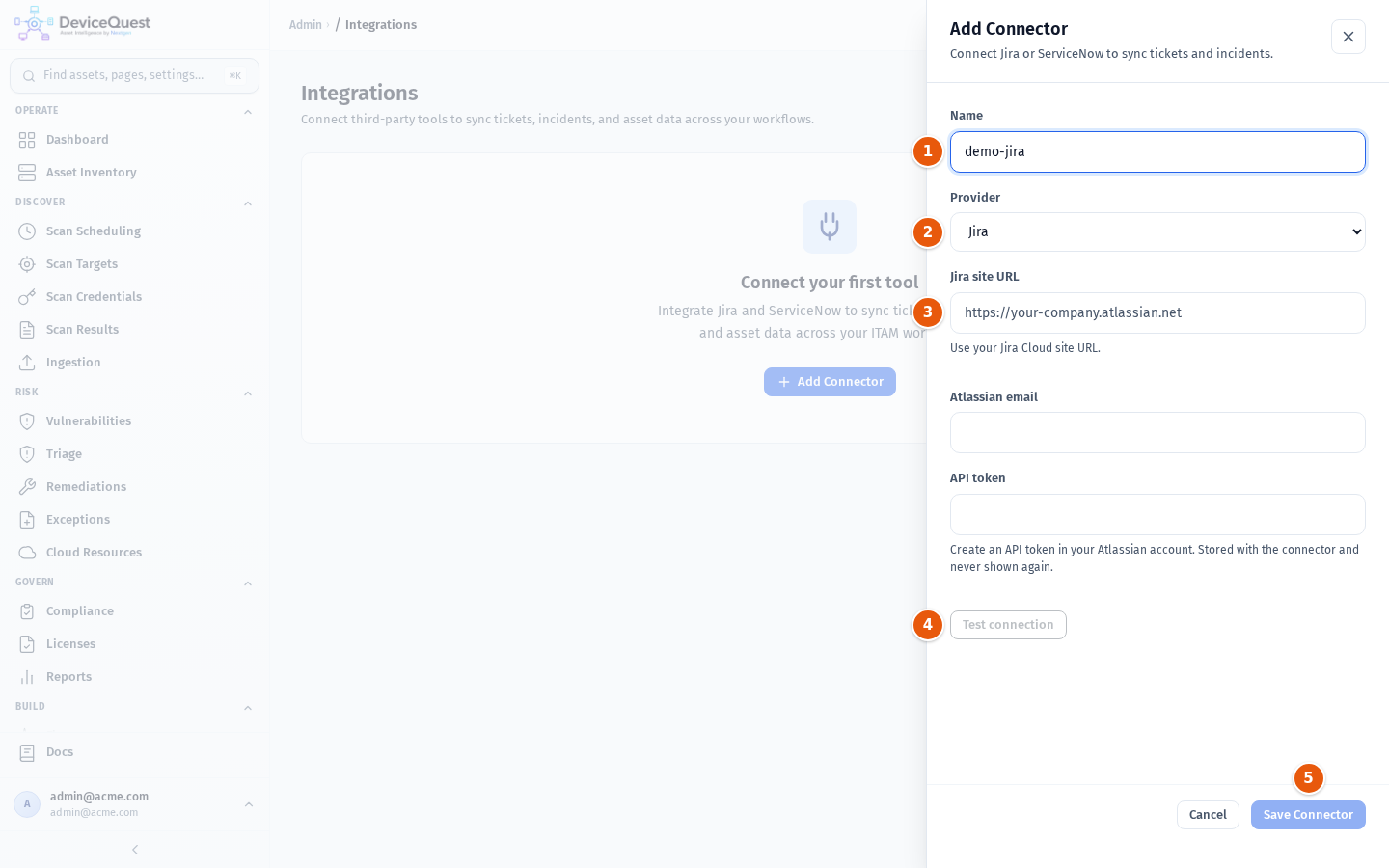 The Add Connector sheet for a Jira connector