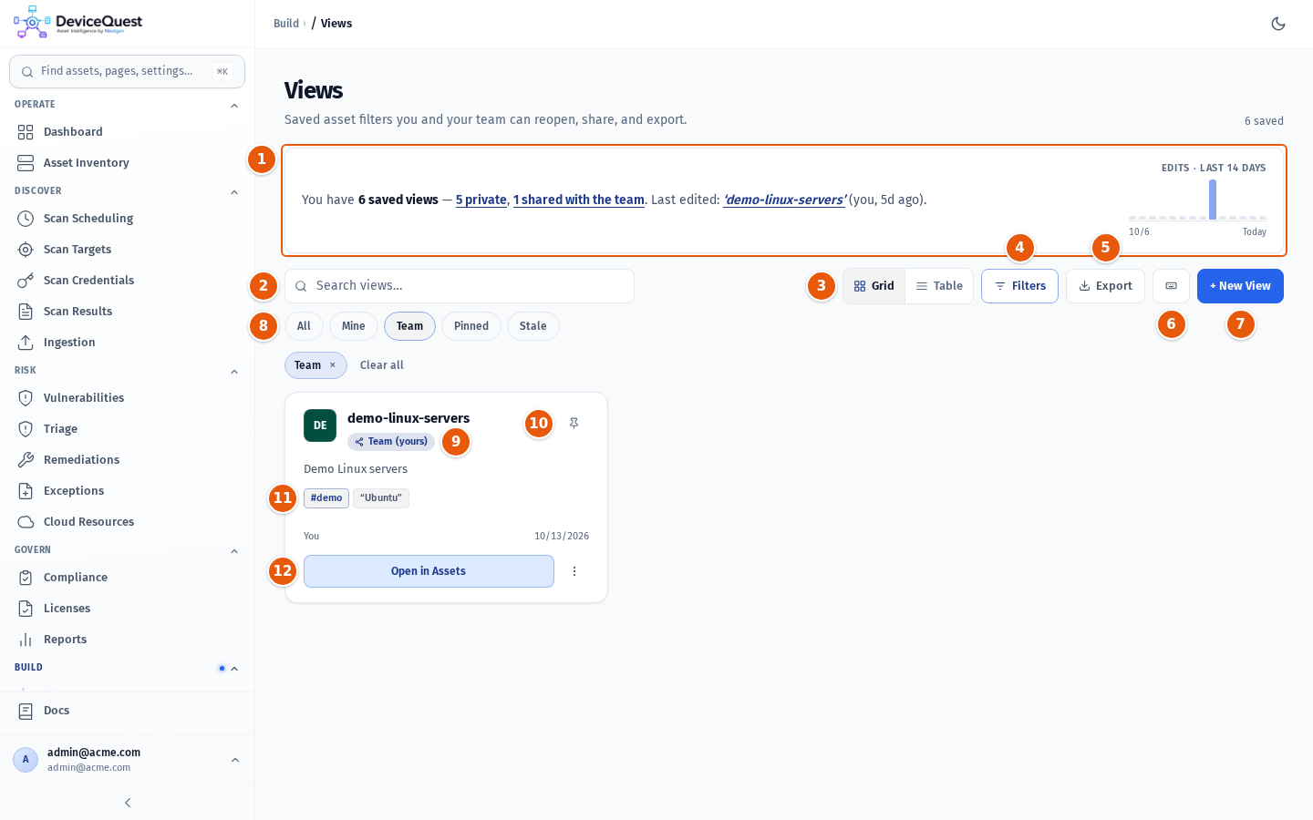 The Views page in grid layout