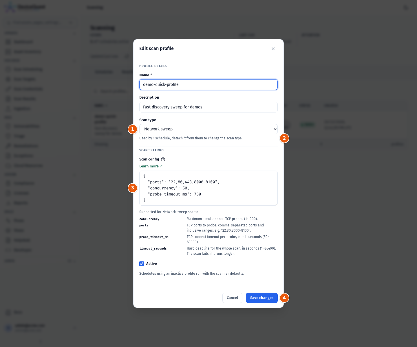 The Edit scan profile modal