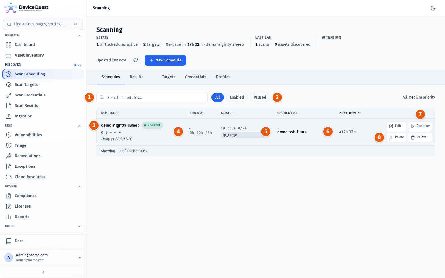 The Schedules tab with the demo-nightly-sweep schedule