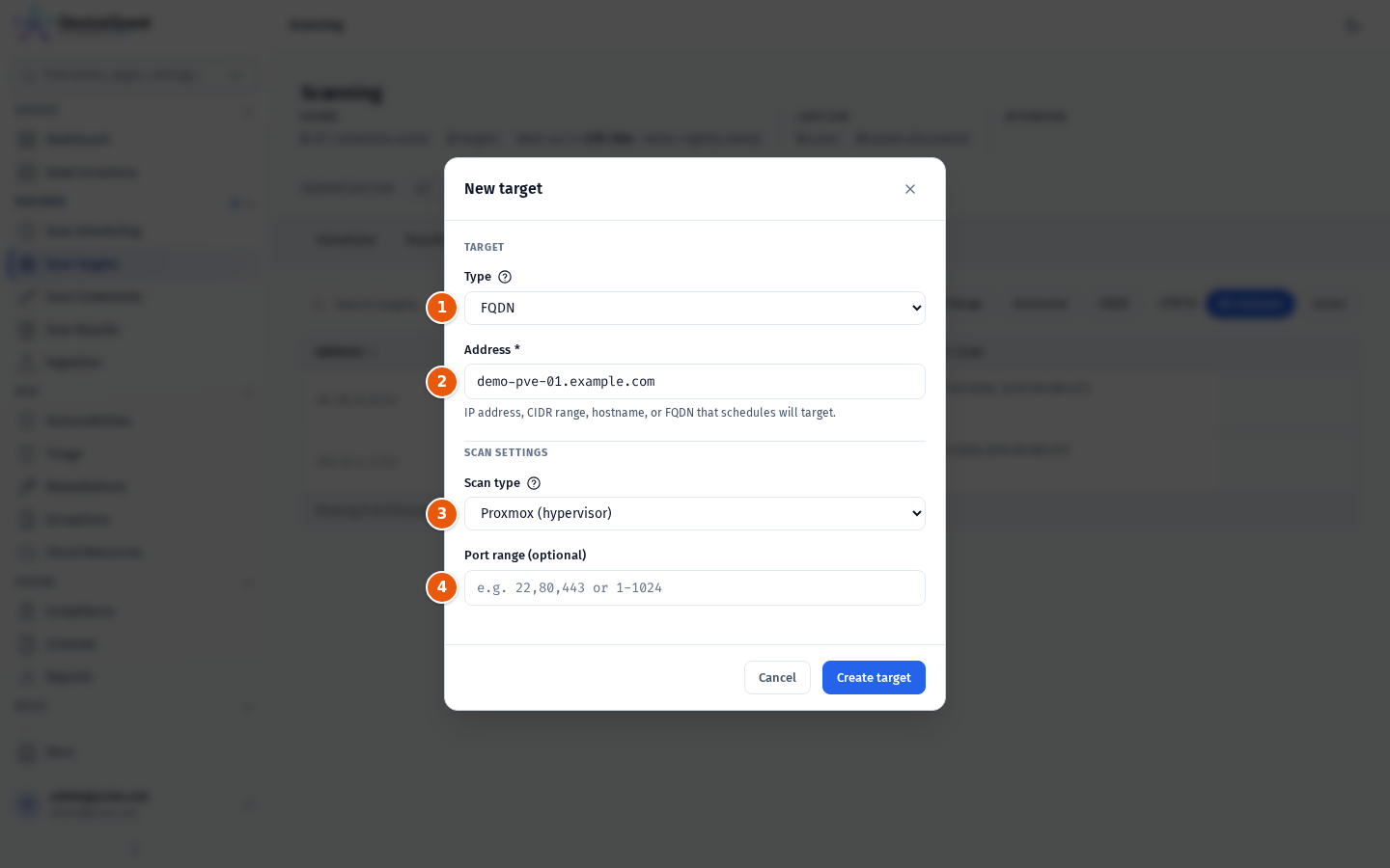 The New target modal