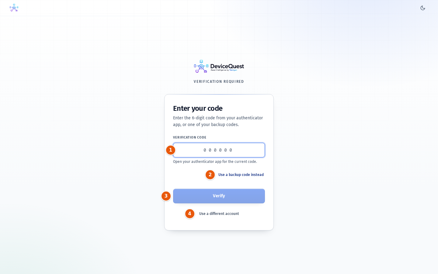 The Enter your code screen