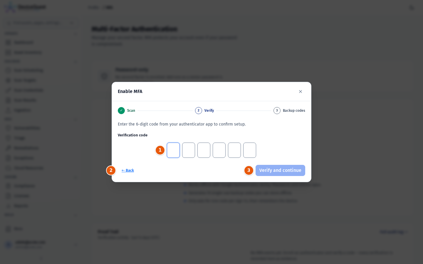 The Verify step of the Enable MFA wizard