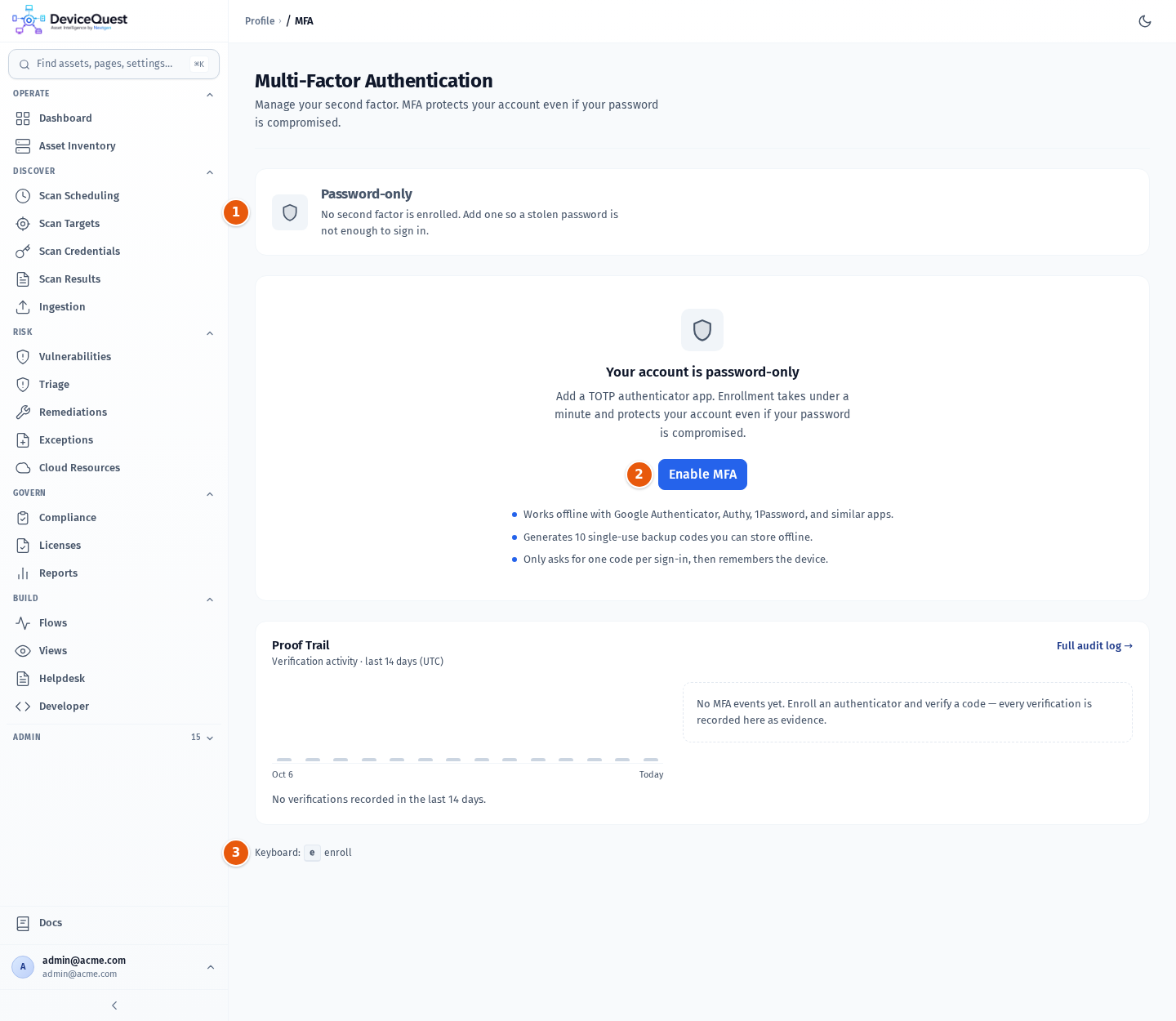 The Multi-Factor Authentication page for an account without MFA