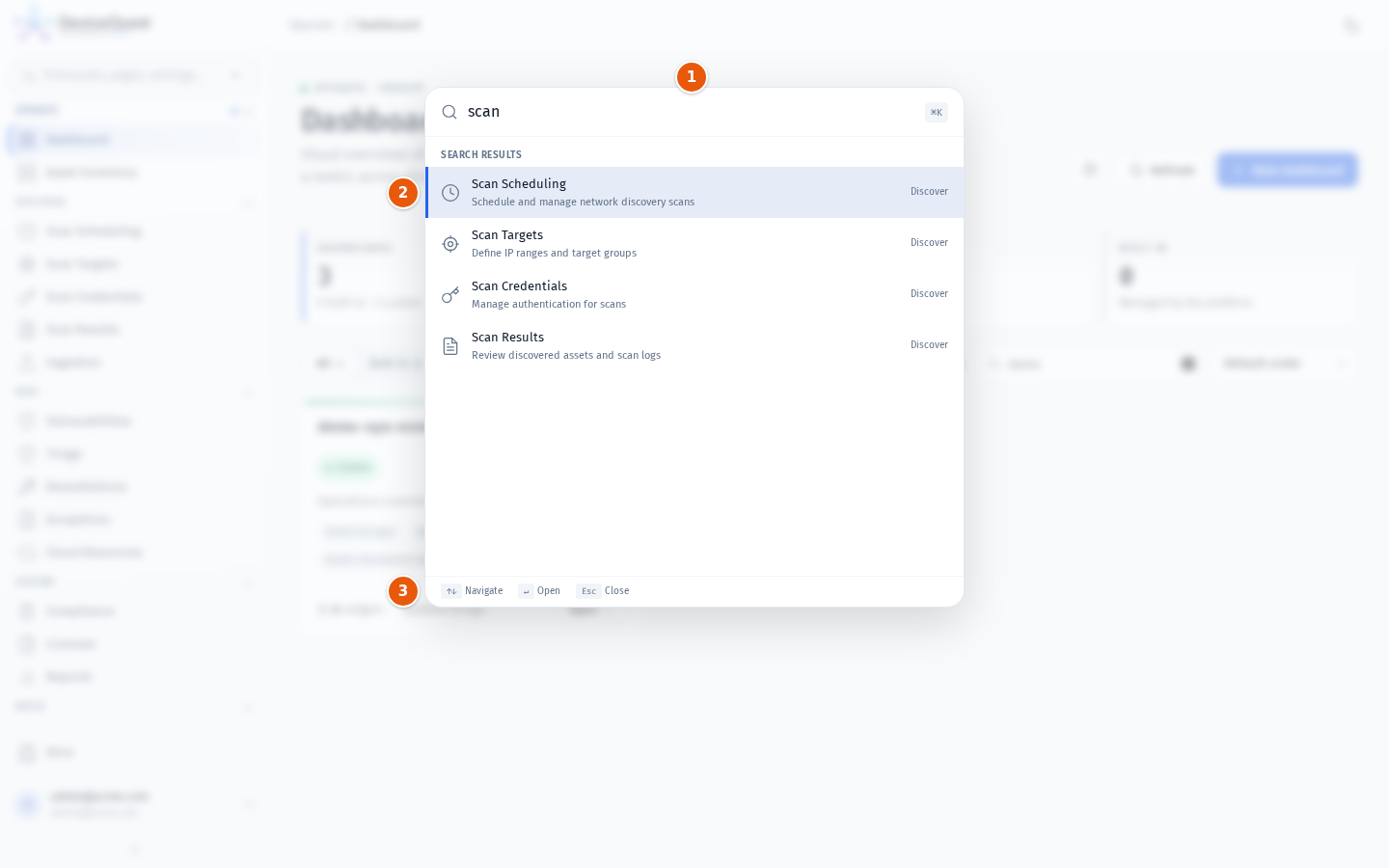 The command palette with search results