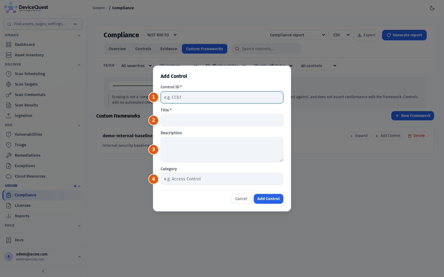 The Add Control dialog