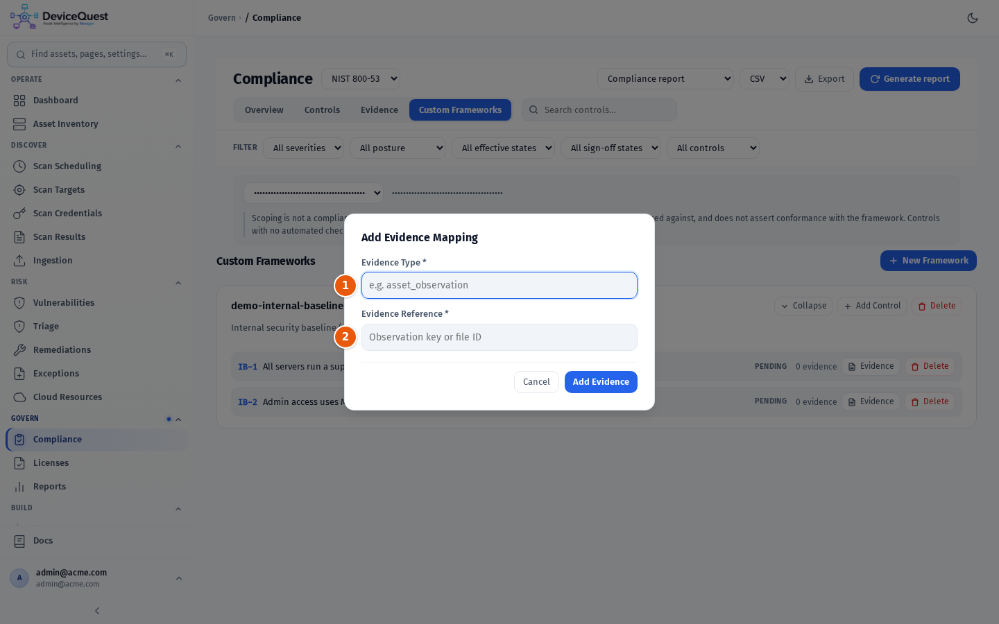 The Add Evidence Mapping dialog