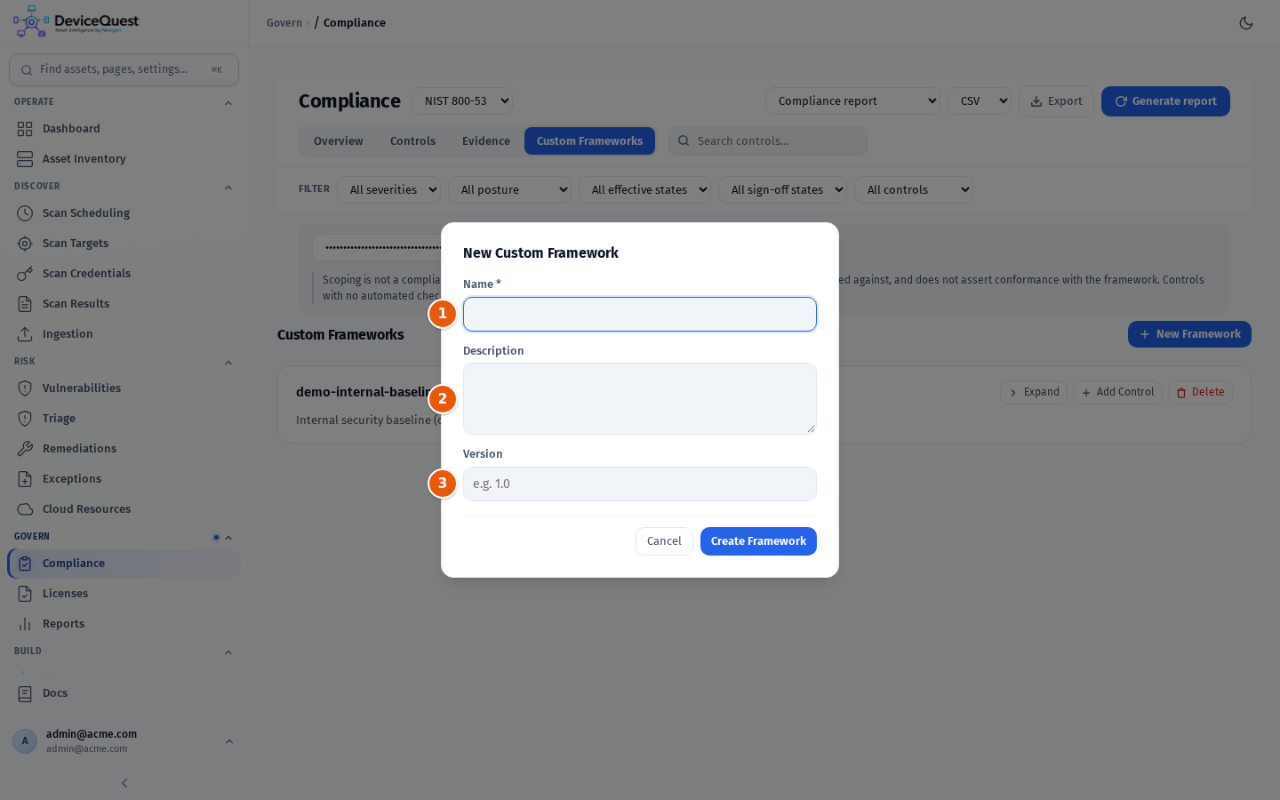 The New Custom Framework dialog