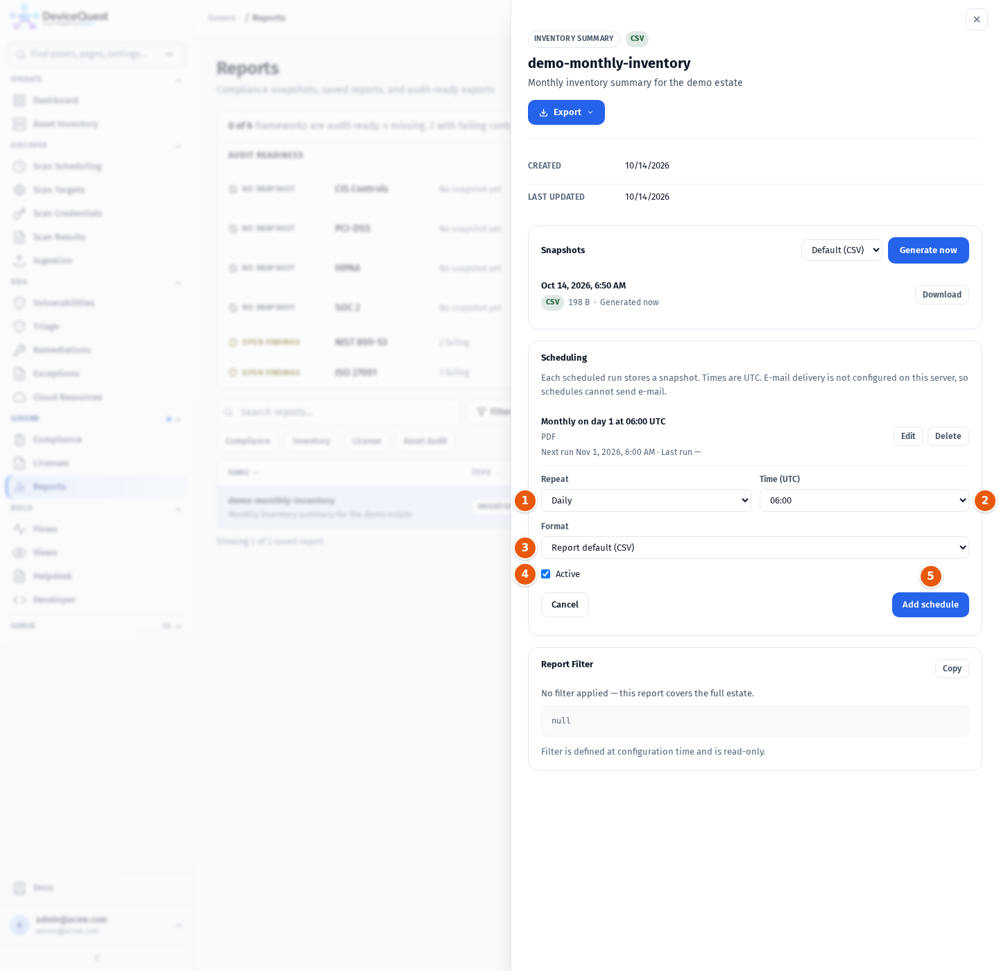 The schedule editor in the Scheduling panel