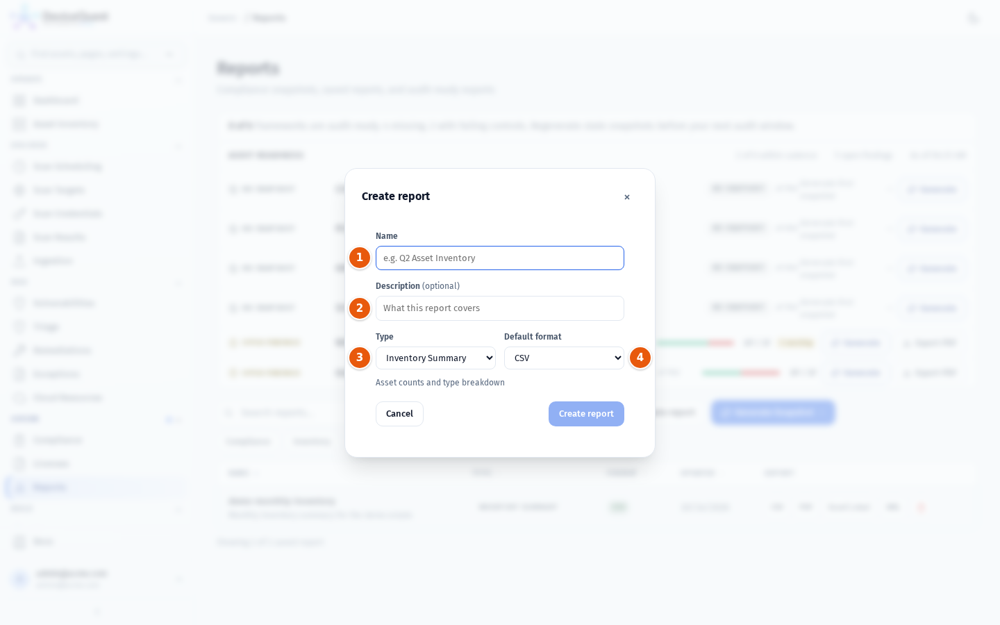 The Create report dialog