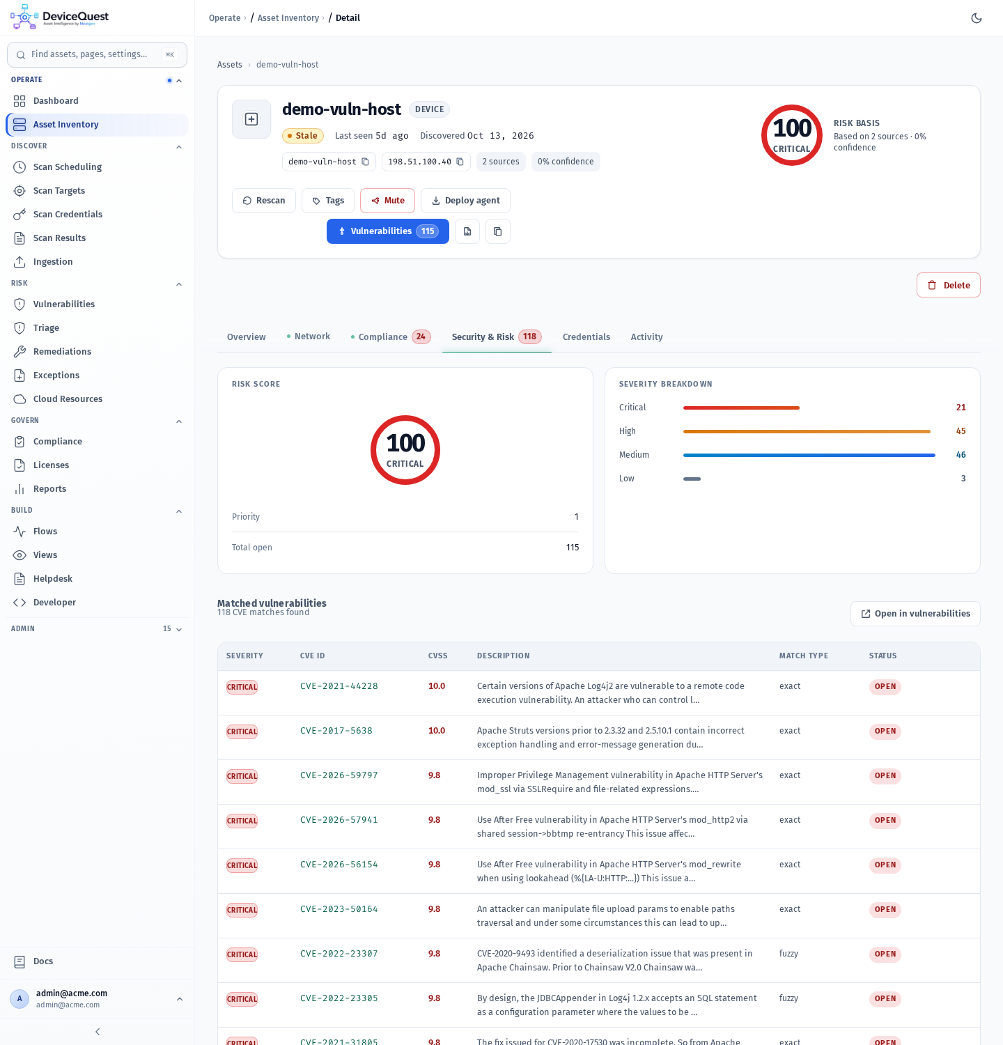 The Security & Risk tab