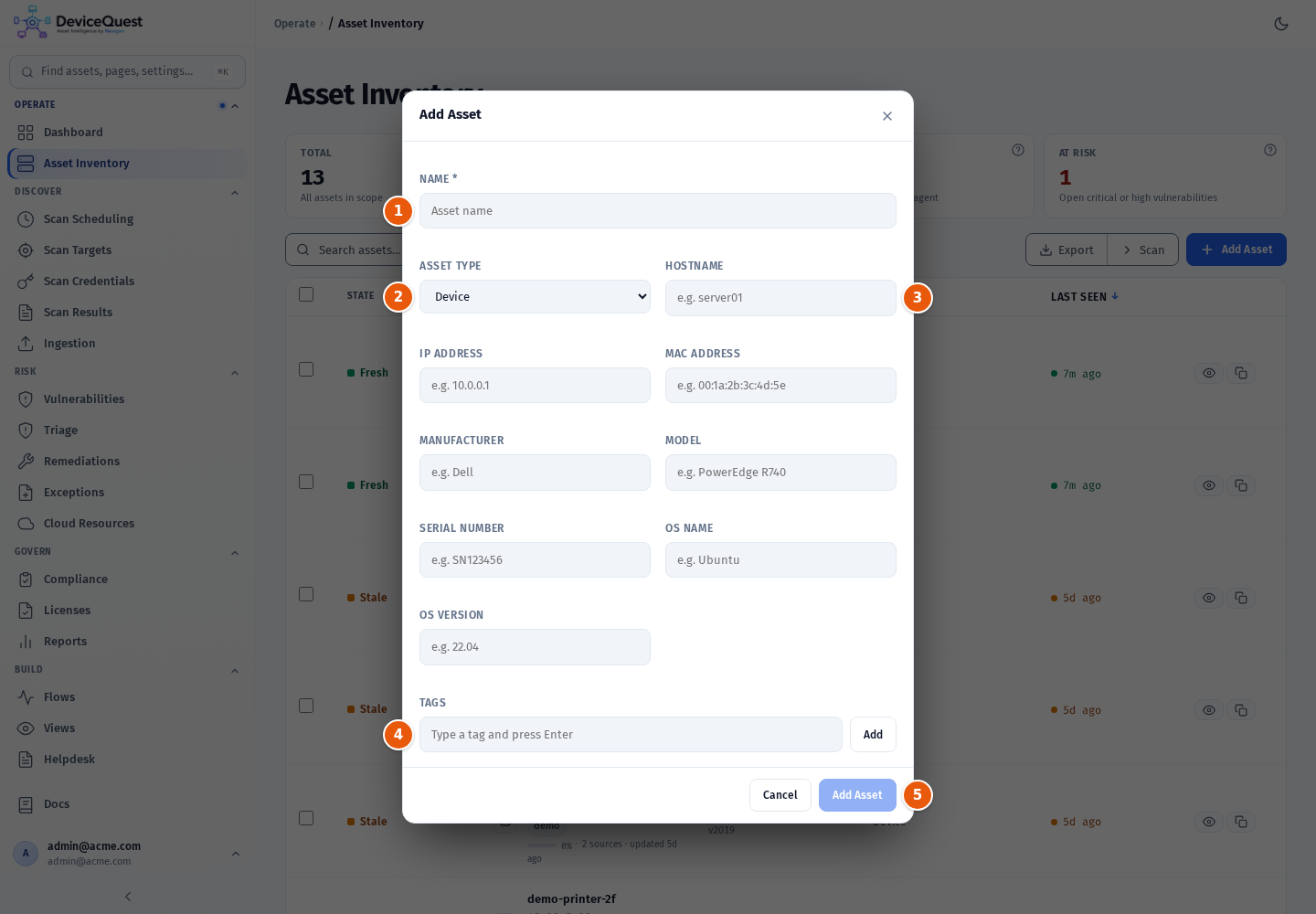 The Add Asset dialog