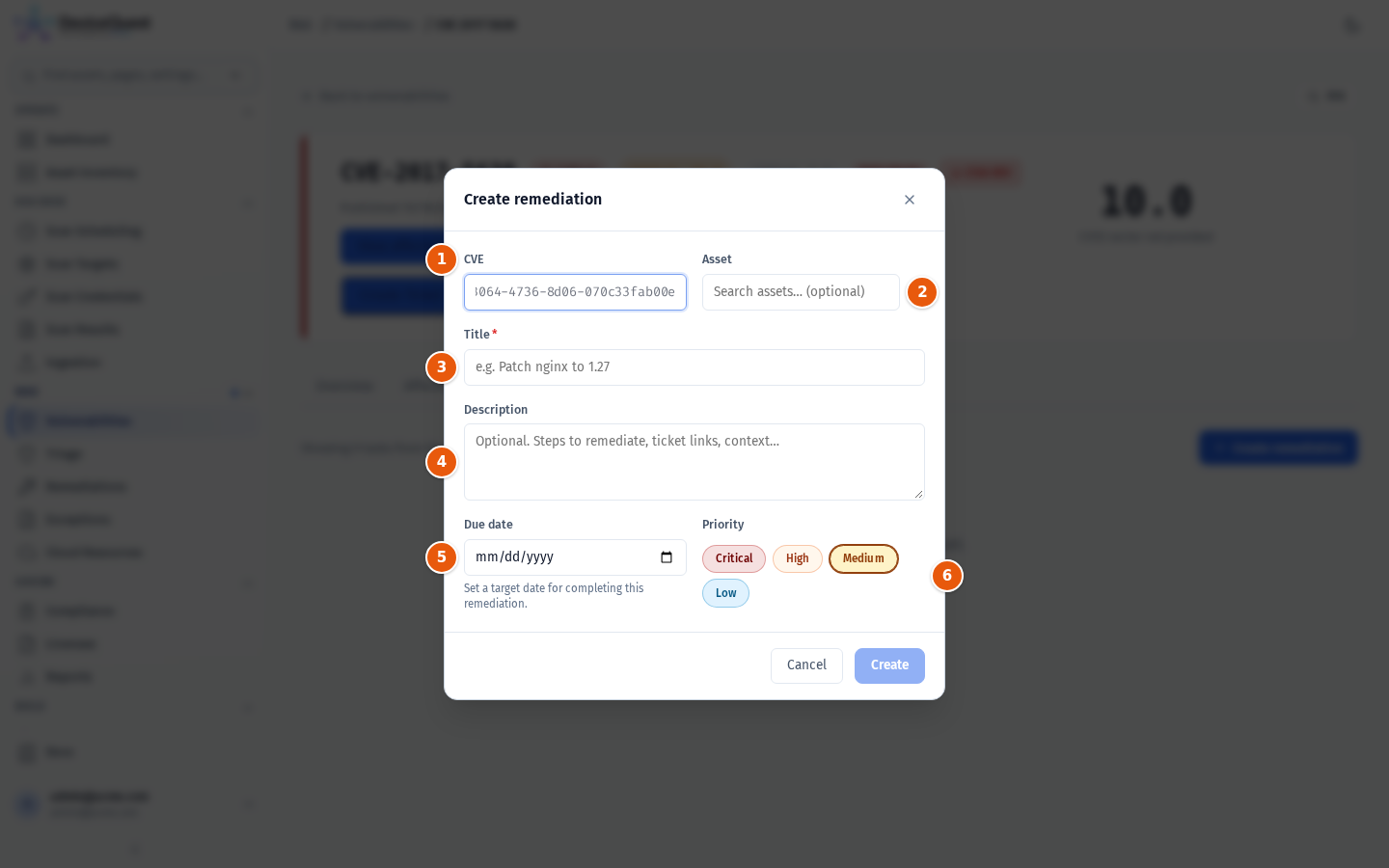 The Create remediation dialog
