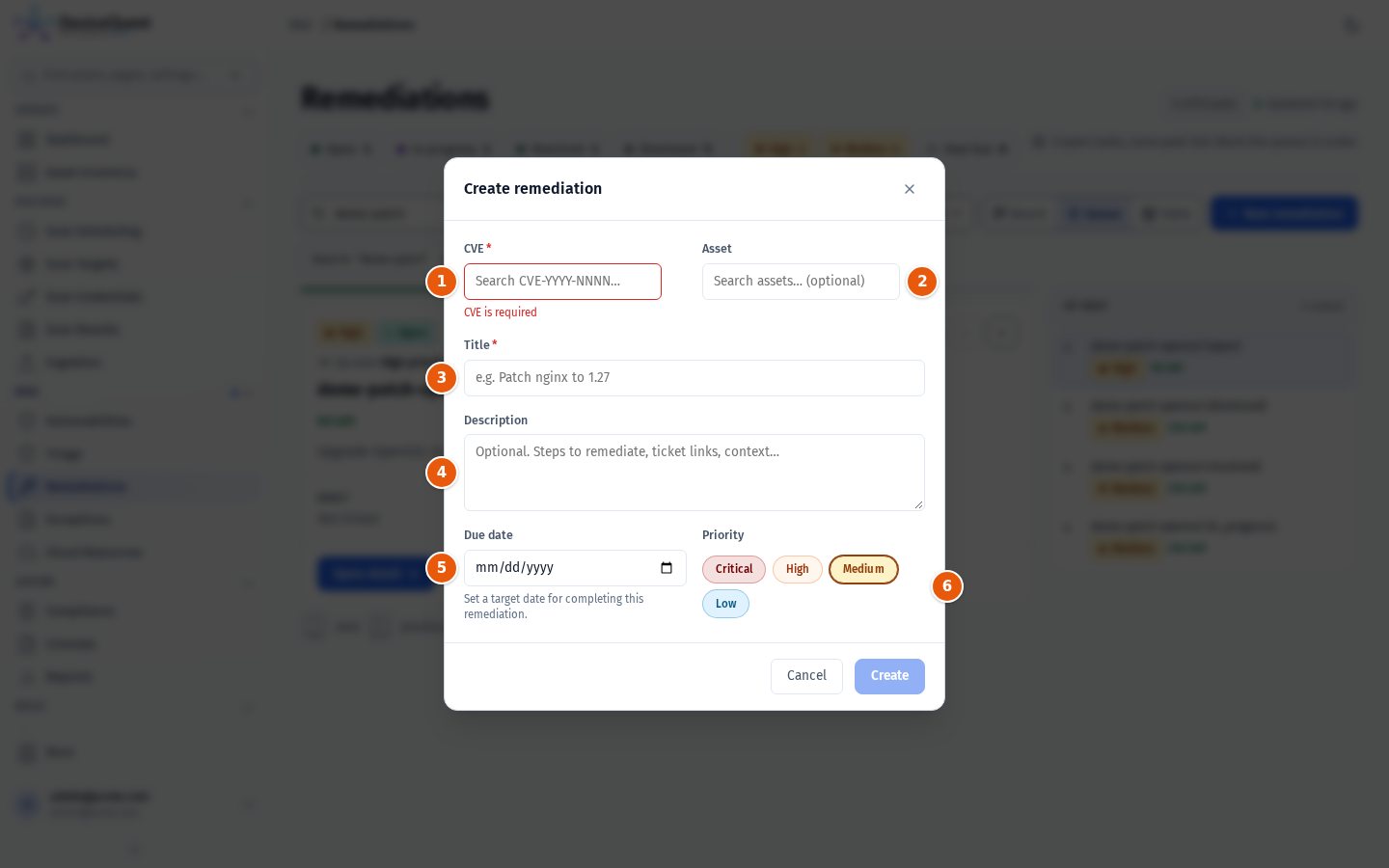 The Create remediation dialog