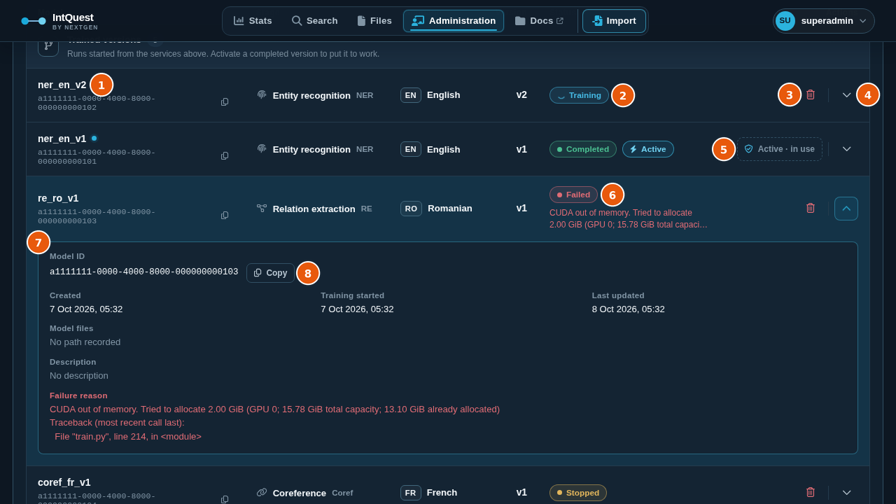 Version list with one row expanded to show its details