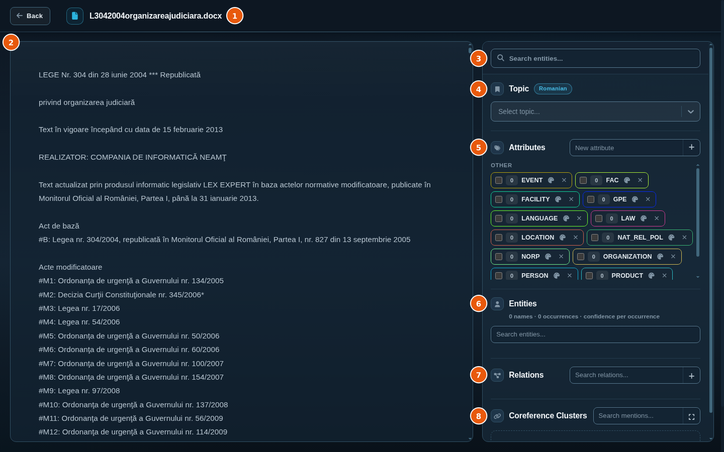 File View with the document text on the left and the review panels on the right