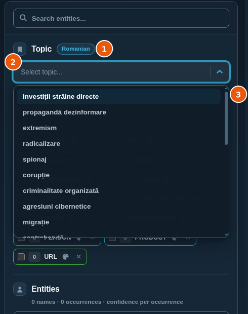 Open topic list with the Romanian topics